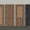 Wooden Swing Doors In Brown And Black With Grid Patterns And Solid Panel Designs 3d model