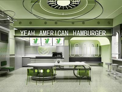 Modern Milk Tea Shop With Green White Decor Open Layout And Seating Area 3d model