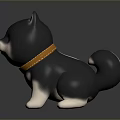 3D Shiba Inu Puppy Model With Gray Black White Fur And Orange Collar