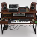 Professional Music Production Workstation With Speakers Mixer Synthesizer Keyboard And Cables
