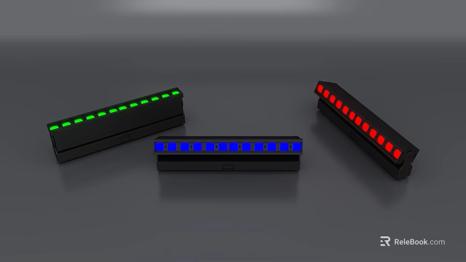 Modern Black Long Strip LED Downlights With Green Blue Red Colorful Lights 3d model 