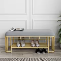 Colorful Sofa Bench With Golden Metal Frame Shoes Magazine And Green Plant Decor