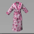 Cozy Pink And White Heart Patterned Robe With Long Sleeves And Belt Design