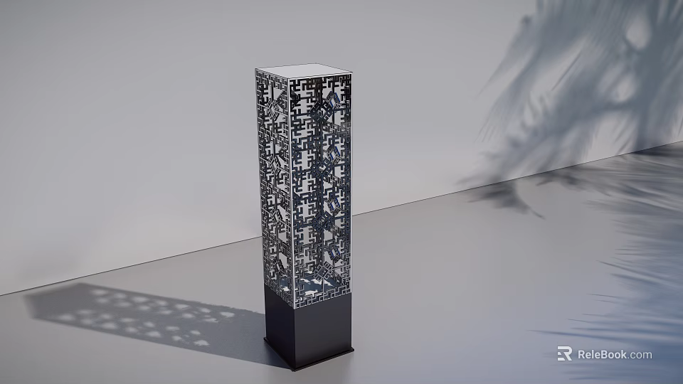 Modern Outdoor Column Light With Intricate Cutout Design And Shadow Patterns 3d model 