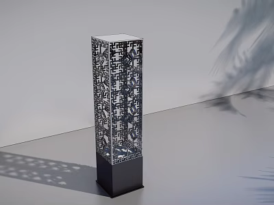 Modern Outdoor Column Light With Intricate Cutout Design And Shadow Patterns 3d model