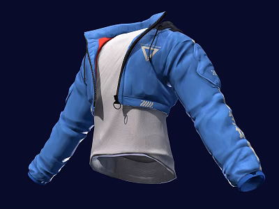 Hooded Blue Jacket With White Inner Layer Long Sleeves And Zipper Design 3d model