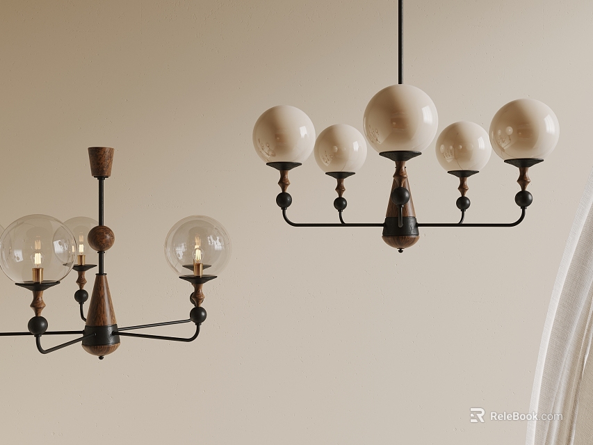 Stylish Chandeliers With Spherical Glass Shades And Metal Frames For Modern Interior Design 3d model 