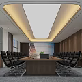 Modern Conference Room Interior With Long Wooden Table Black Chairs Wooden Walls And Illuminated Ceiling