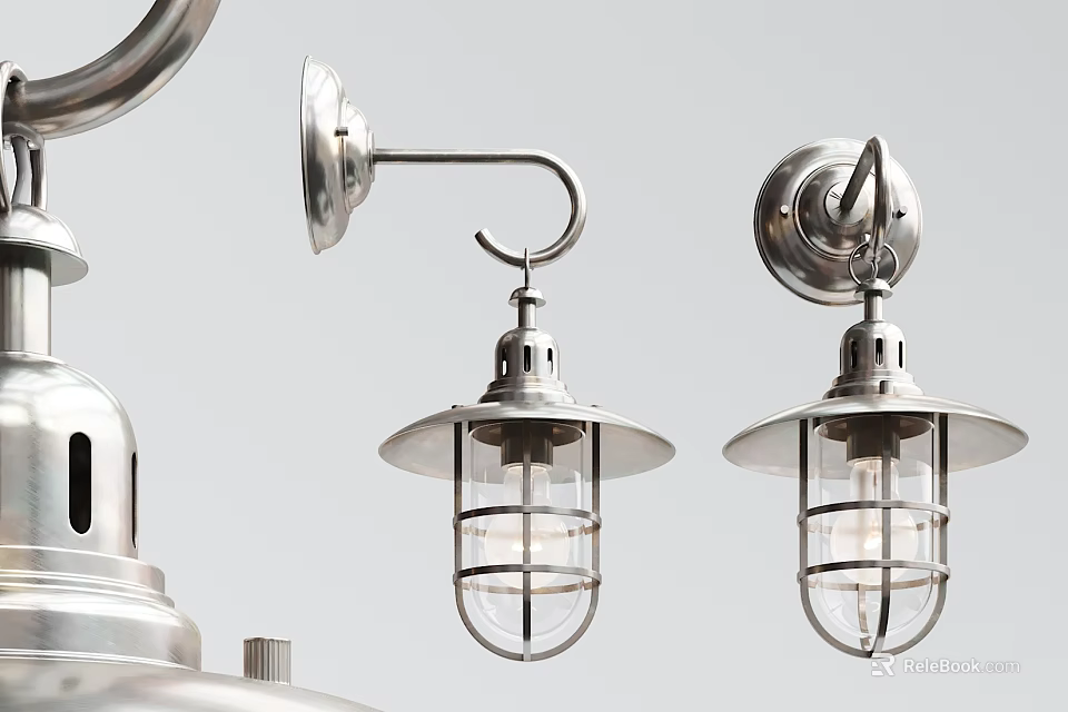 Elegant Modern Silver Metal Wall Lights With Transparent Glass Shade Design 3d model 