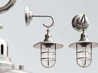 Elegant Modern Silver Metal Wall Lights With Transparent Glass Shade Design 3d model