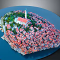 Scenic Island Landscape With Red Rooftops White Church And Blue Coastal Water