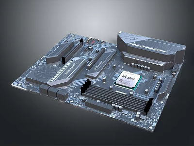 High Performance Computer Motherboard with Intel CPU Socket Heatsinks and Expansion Slots 3d model