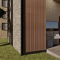 Modern Public Restroom Exterior With Wooden Cladding Glass Door Lawn And Trees