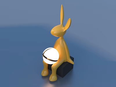 Decorative Ornament Set with Yellow Rabbit Figurine Black Base and Glowing Ball for Home Decor 3d model