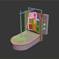 Mechanical Component Structure With Silver Frame Red Grid Panels And Curved Tray