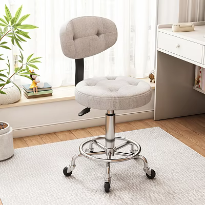 Gray Padded Office Chair With Wheeled Metal Base For Comfortable Home Office Use 3d model