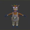 Cartoon Cow Character Orange Body Blue Striped Overalls With J Initial On Chest Dark Background