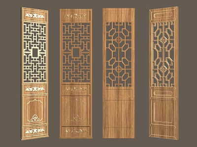 Traditional Chinese Wooden Screens Featuring Various Intricate Carved Patterns And Designs 3d model