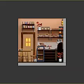 Cozy Bakery Interior With Wooden Tables Bread Display Chalkboard Menu String Lights And Shelves Jars