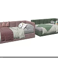 Modern Bed Interior Design With Pink Green Upholstered Headboards Bedding Pillows And Throws