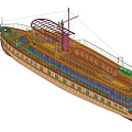 3D Model Of A Passenger Ship With Decks And Masts 3d model