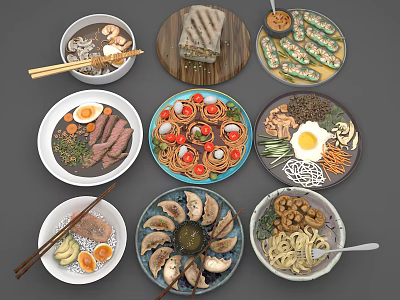 Colorful Food Themed Decorative Ornament Set With Multiple Dish Designs For Home Decoration 3d model