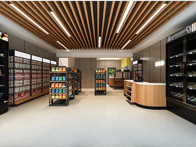 Modern Supermarket Department Store with Spacious Interior Well Organized Product Shelves and Refrigerated Units 3d model