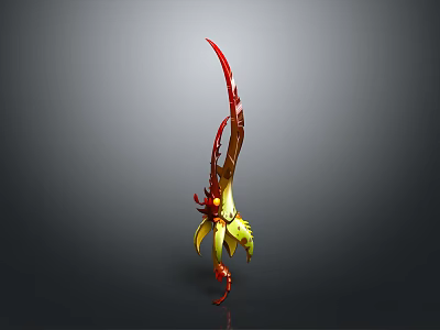 Mythical Red And Yellow Curved Weapon With Dragon Inspired Ornate Details 3d model
