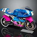Stylish Blue And Pink Motorcycle With Number 1 Streamlined Design Aerodynamic Fairing And Shiny Wheels