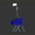 Blue Shopping Cart With Display Sign And Metal Frame On Wheels
