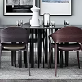 Modern Dining Table Set With Round Table Leather Chairs And Hanging Pendant Light 3d model