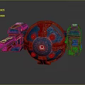 Sci Fi Mechanical Device With Red Blue Spherical Body Intricate Textures And Glowing Details
