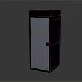 Black Furniture Cabinet With Blue Lines White Logo And Green Text On Front Panel