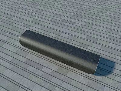 Long Black Public Chair On Striped Textured Ground Surface Design 3d model