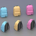 Assorted Color Backpacks In Blue Yellow And Pink With Front Pockets And Black Straps