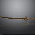 Golden Decorative Sword With Ornate Hilt Sharp Blade On Black Smooth Surface