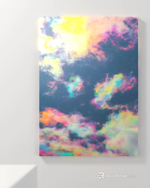 Vibrant Colorful Clouds In Dark Sky With Stars And Cosmic Hues 3d model 