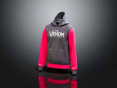 Gray Hoodie With Pink Sleeves And VENOM Print Design For Casual Wear 3d model