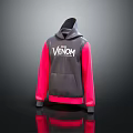 Gray Hoodie With Pink Sleeves And VENOM Print Design For Casual Wear