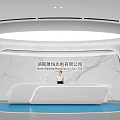 Modern Office Reception Desk with Marble Background Wall Company Name Signage Staff Standing Contemporary Design