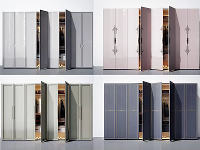 Modern Wardrobe Designs in Various Colors with Open Doors and Interior Storage 3d model