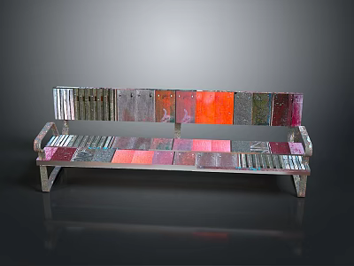 Colorful Modern Bench With Multicolored Wooden Panels And Metal Frame Design 3d model