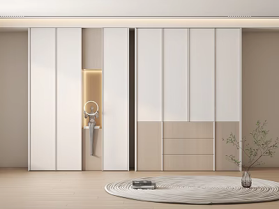 Modern Wardrobe Interior Design With Sliding Doors White And Beige Drawers 3d model