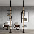 Modern Bookshelf Design With Metal Frame Wooden Elements Gray Wall And Beige Chairs