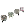 Stylish Leopard Print Round Upholstered Stool With Dark Solid Wood Legs For Modern Home Decoration