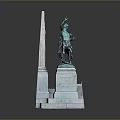 Equestrian Statue Rider And Horse Figure With Raised Right Hand On Multi Tiered Stone Pedestal