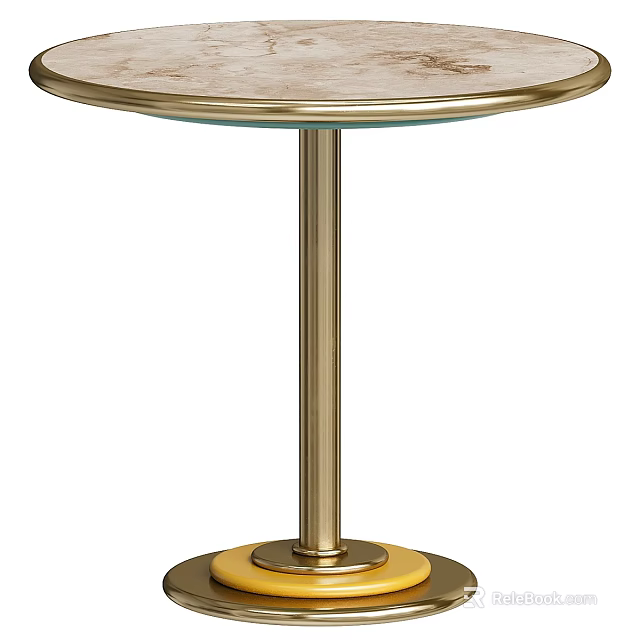 Elegant Modern Tea Table and Chairs with Gold Metal Base and Round Tabletop 3d model 