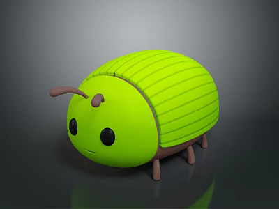 Green Striped Cartoon Beetle With Round Body And Brown Antennae Toy Model 3d model