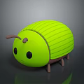 Green Striped Cartoon Beetle With Round Body And Brown Antennae Toy Model