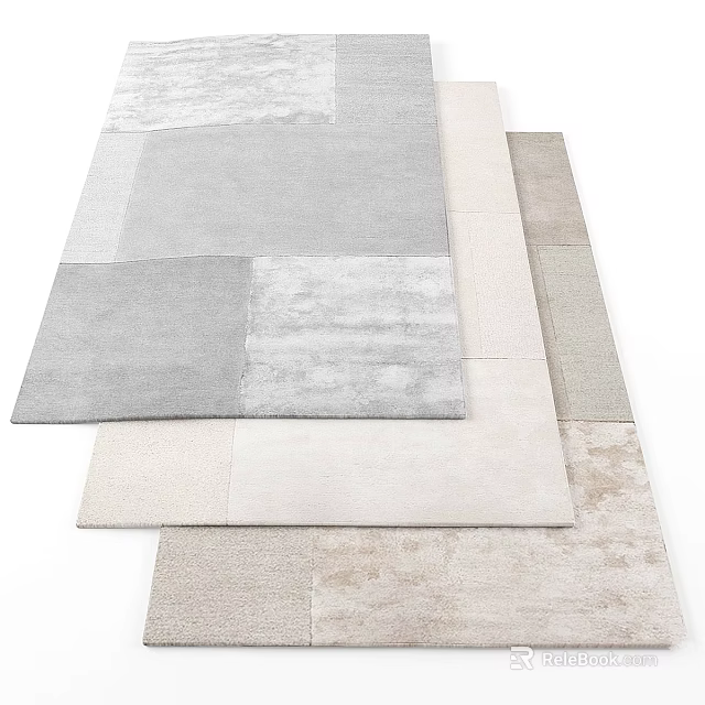 Modern Square Carpet With Neutral Tones Geometric Patchwork And Soft Texture 3d model